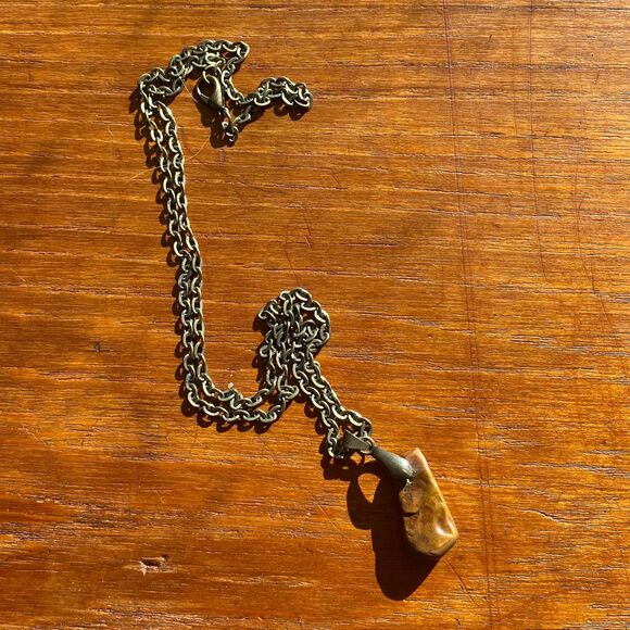 Tan Brown Raw Mookaite Jasper Stone Pendant Necklace Antique Bronze Chain - Picture 7 of 7